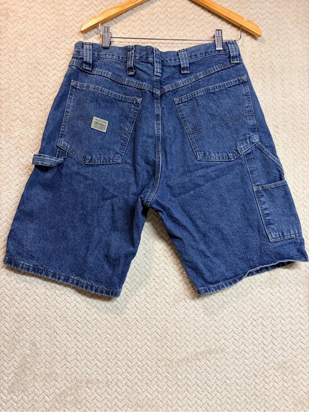 Vintage Mens 34 Wrangler Originals Denim Carpenter Shorts Utility Y2K Jorts